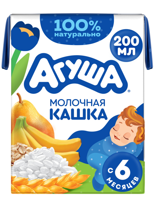 Каша молочная детская Агуша Злаковая Груша и банан 2.7% с 6 месяцев, 200мл