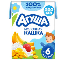 Каша молочная детская Агуша Рисово-кукурузная Банан и земляника 2% с 6 месяцев, 200мл