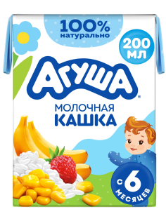 Каша молочная детская Агуша Рисово-кукурузная Банан и земляника 2% с 6 месяцев, 200мл