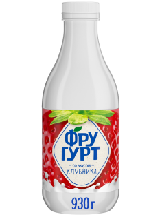 Напиток кисломолочный йогуртный Фругурт со вкусом клубника на йогуртовой закваске 1%, 930г