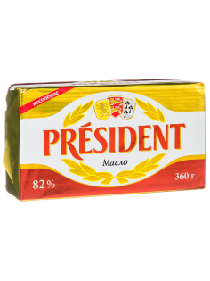 Масло сливочное President кислосливочное 82%, 360г