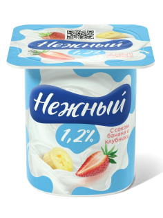 Йогуртный продукт Нежный с соком банан-клубника 1.2%, 100г