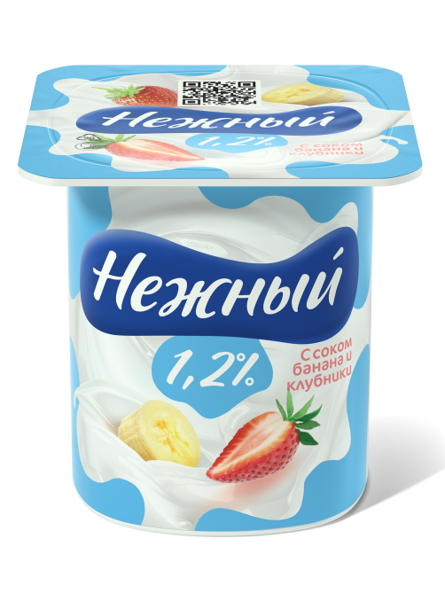 Йогуртный продукт Нежный с соком банан-клубника 1.2%, 100г