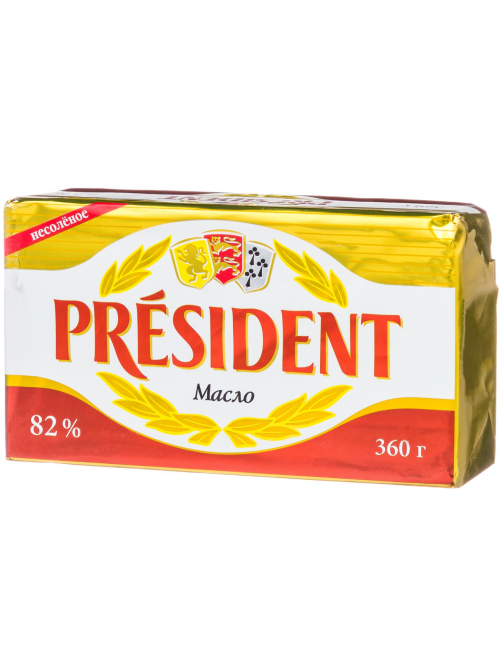 Масло сливочное President кислосливочное 82%, 360г