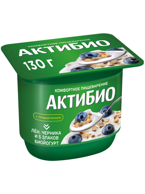 Йогурт Актибио черника-злаки-лен 3%, 130г