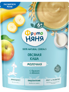 Каша овсяная детская ФрутоНяня молочная банан и яблоко, 190г