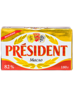 Масло сливочное President 82%, 180г