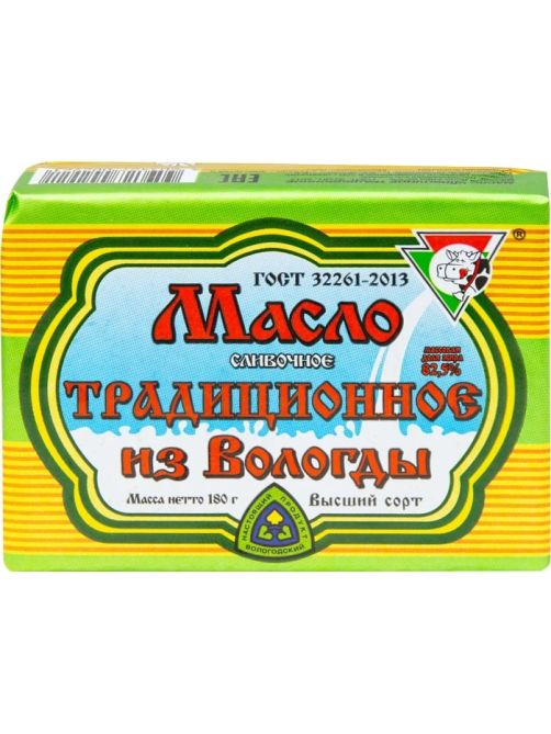Масло сливочное Из Вологды Традиционное ГОСТ 82.5% 180г