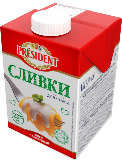 Сливки President для соуса ультрапастеризованные 23%, 500г