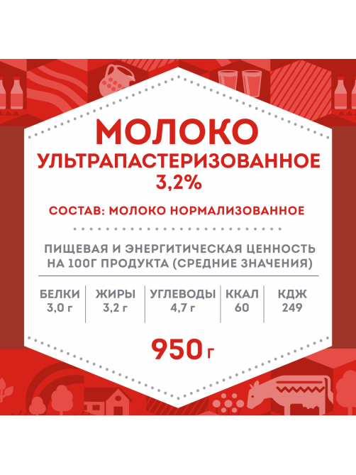 Молоко Домик в деревне ультрапастеризованное 3.2%, 950г