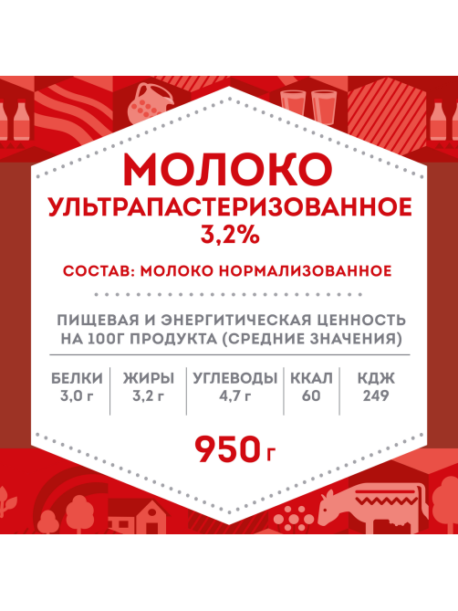 Молоко Домик в деревне ультрапастеризованное 3.2%, 950г x 12 шт
