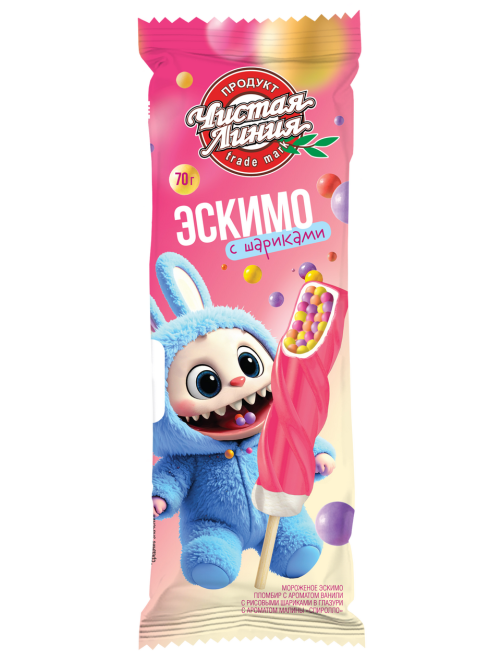 Мороженое пломбир Чистая Линия эскимо с рисовыми шариками 12%, 70г
