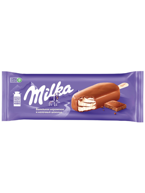 Мороженое сливочное Milka Ванильное с шоколадным соусом эскимо, 62г