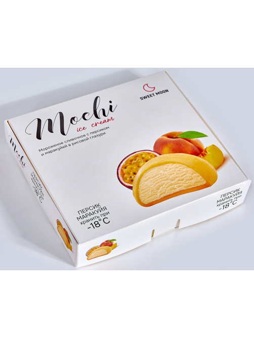 Мороженое сливочное Sweet Moon Mochi Ice Cream в рисовой глазури с персиком и маракуйей (35г х 8шт), 300г