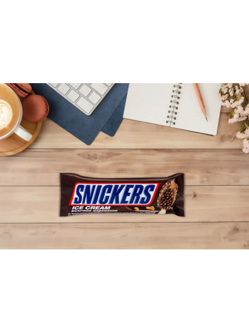 Мороженое молочное Snickers с карамелью и арахисом эскимо, 65г