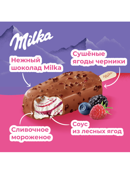 Мороженое сливочное Milka Лесные ягоды эскимо, 64г