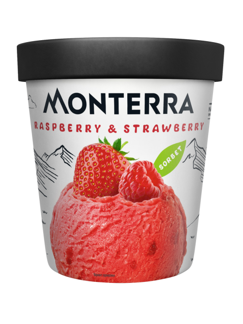 Десерт взбитый замороженный сорбет Monterra Малина и клубника, 306г