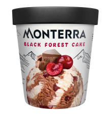 Мороженое сливочное Monterra Торт Черный лес с вишней, шоколадом и бисквитом, 300г