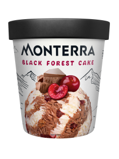 Мороженое сливочное Monterra Торт Черный лес с вишней, шоколадом и бисквитом, 300г