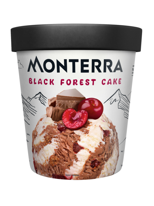 Мороженое сливочное Monterra Торт Черный лес с вишней, шоколадом и бисквитом, 300г