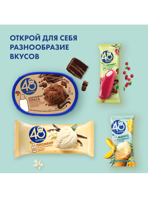 Мороженое сливочное 48 копеек Шоколадное с шоколадным соусом, 232г