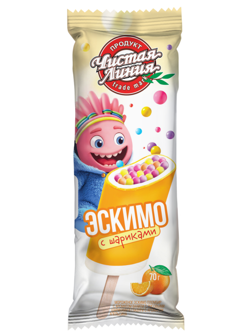 Мороженое пломбир Чистая Линия Шарики апельсин эскимо, 70г