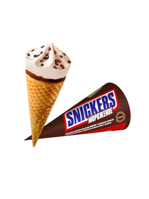Мороженое молочное Snickers с пастой из арахиса в вафельном рожке 6%, 69г