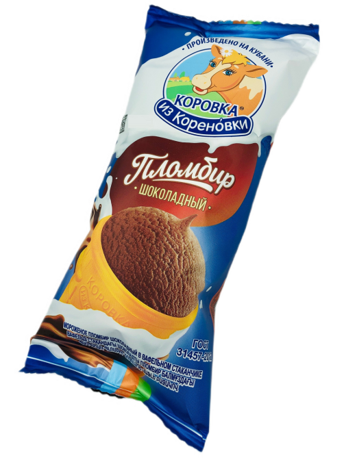 Мороженое пломбир Коровка из Кореновки Шоколадное в вафельном стаканчике, 100г