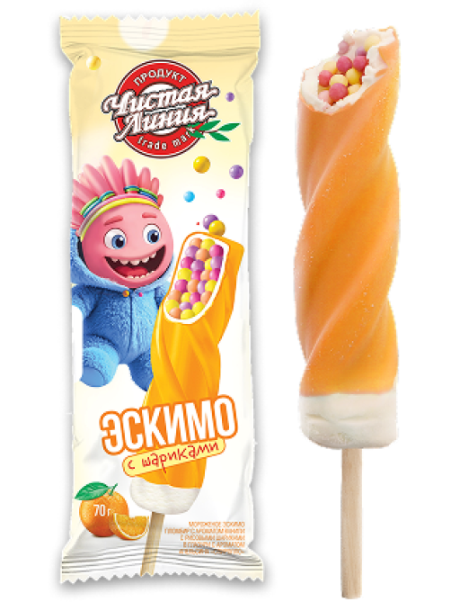 Мороженое пломбир Чистая Линия Шарики апельсин эскимо, 70г