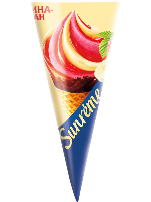 Мороженое сливочное Sunreme Малина и банан в вафельном рожке, 78г