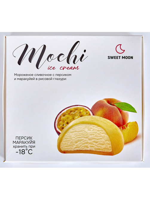 Мороженое сливочное Sweet Moon Mochi Ice Cream в рисовой глазури с персиком и маракуйей (35г х 8шт), 300г