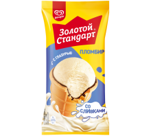 Мороженое пломбир Золотой стандарт со сливками в вафельном стаканчике, 95г
