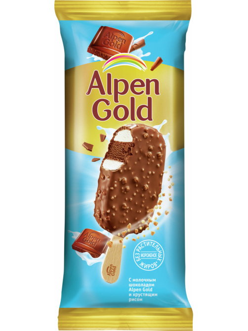 Мороженое сливочное Alpen Gold с шоколадом и хрустящим рисом эскимо, 58г
