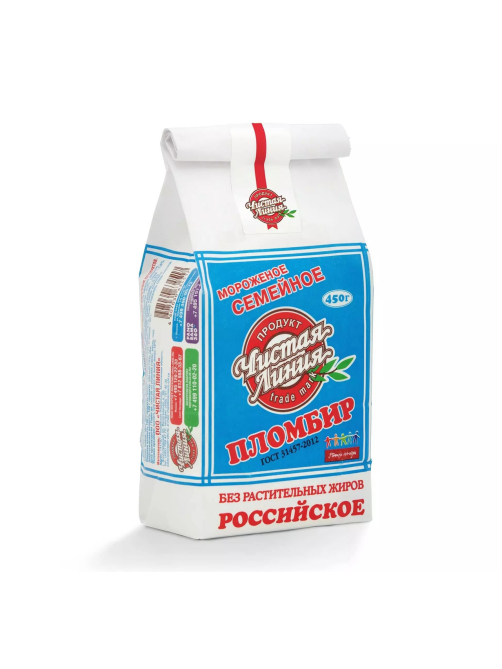 Мороженое пломбир Чистая Линия Семейное Ванильное, 450г