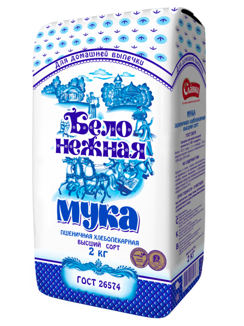 Мука Славна Бело-Нежная пшеничная хлебопекарная высший сорт, 2кг