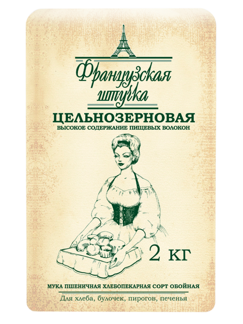 Мука Славна Французская штучка пшеничная цельнозерновая, 2кг
