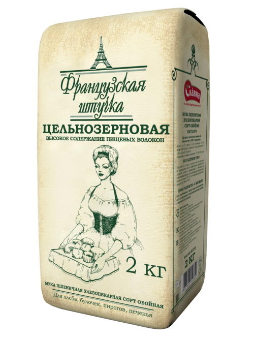Мука Славна Французская штучка пшеничная цельнозерновая, 2кг