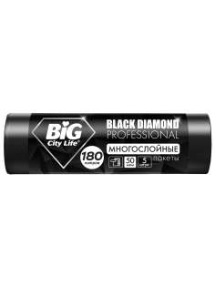 Пакеты для мусора Big City Life Black Diamond 180л 50мкм, 5шт