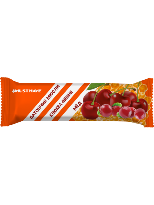 Батончик-мюсли Must Have с клюквой вишней и медом, 25г