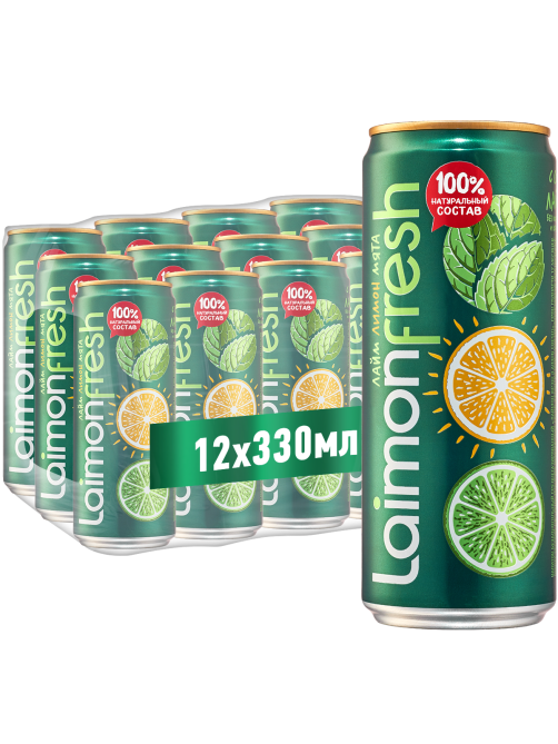 Напиток Laimon Fresh лайм, лимон и мята газированный, 330мл