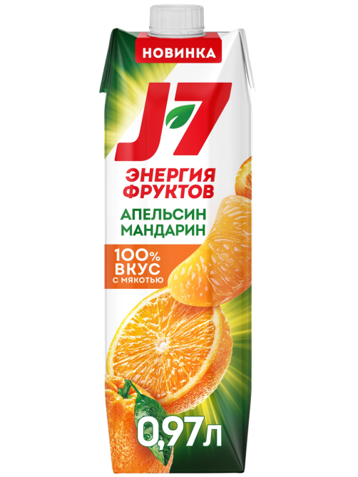 Нектар J7 Энергия Фруктов апельсин и мандарин с мякотью, 970мл