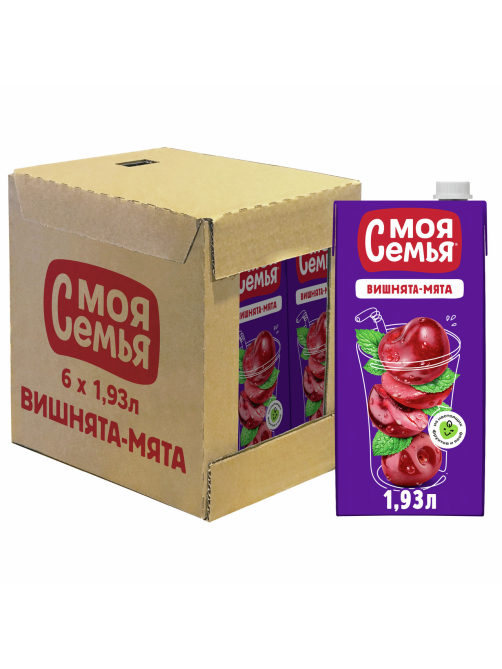 Напиток сокосодержащий Моя семья Вишнята-мята, 1.93л