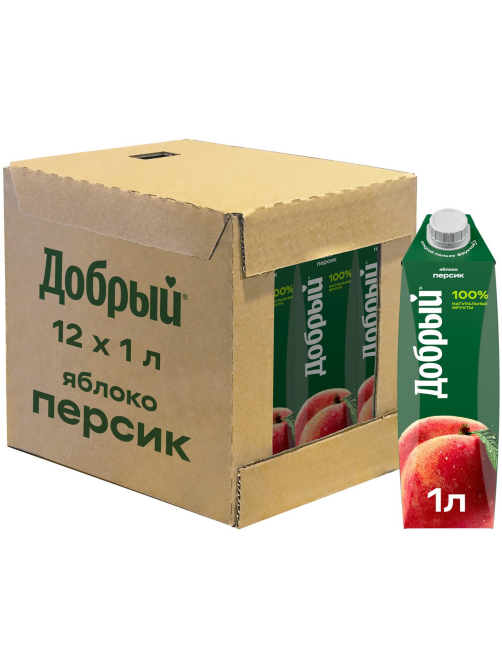 Напиток сокосодержащий Добрый яблоко и персик с мякотью, 1л