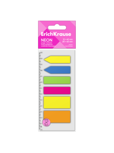 Закладки пластиковые Erichkrause Neon клейкие ассорти 12 x 45мм, 20 x 45мм, 5 цветов, 150л