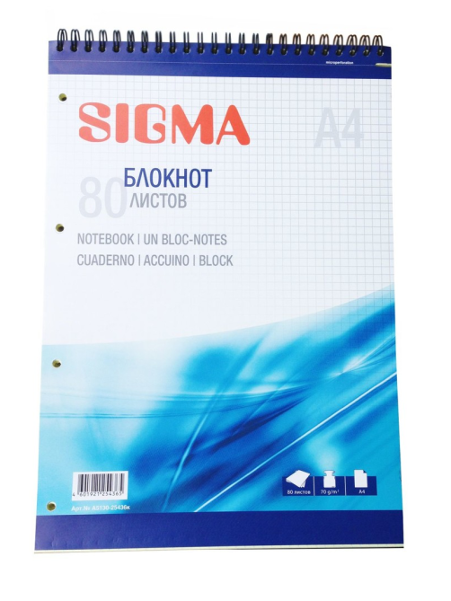SIGMA Блокнот на спирали А4 в клетку 80 листов, 2 шт