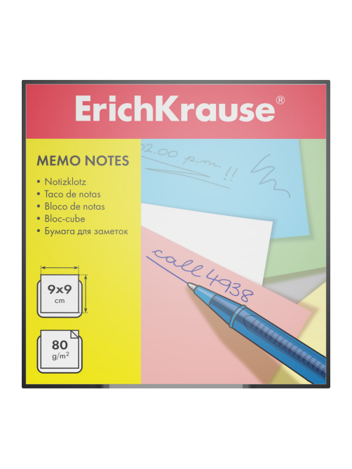 Бумага Erichkrause для записей цветная в пластиковом блоке, 9 x 9 x 5см
