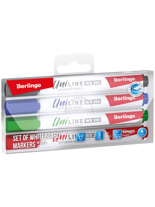 Маркеры Berlingo Uniline для белых досок WB300, 4шт
