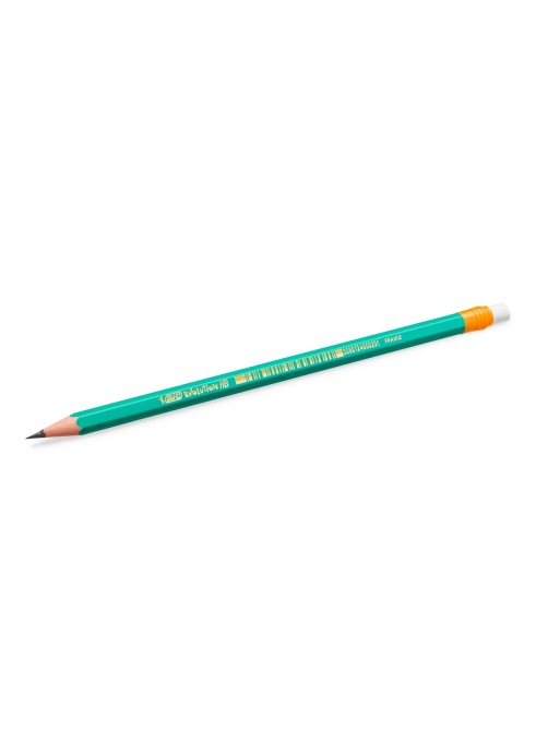 Карандаш чернографитовый BIC HB зеленый корпус с ластиком, 3шт