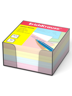 Бумага Erichkrause для записей цветная в пластиковом блоке, 9 x 9 x 5см