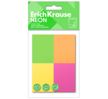 Блок бумажный Erichkrause Neon самоклеящийся ассорти 40 x 50мм 4 цвета, 400л